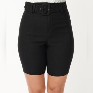 NWT Unique Vintage black Bermuda shorts with belt US XL 14 pinup retro
